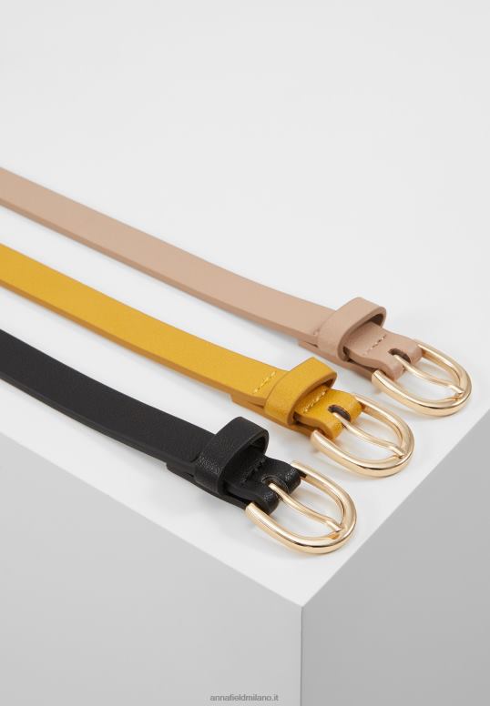 TX2DF2777 donne Anna Field Confezione da 3 cinture in vita nere/gialle/taup