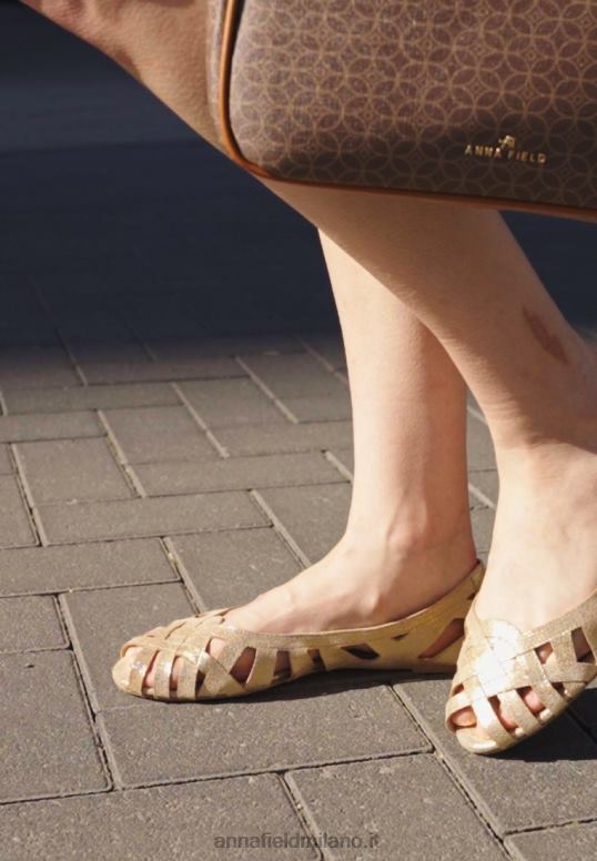 TX2DF2131 donne Anna Field ballerine peeptoe in pelle color oro