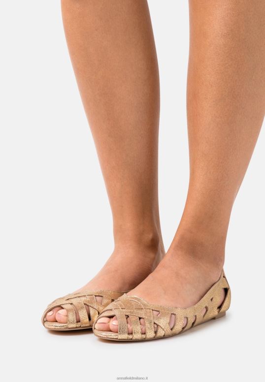 TX2DF2131 donne Anna Field ballerine peeptoe in pelle color oro