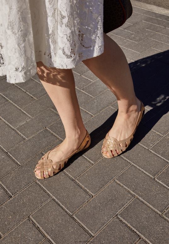 TX2DF2131 donne Anna Field ballerine peeptoe in pelle color oro