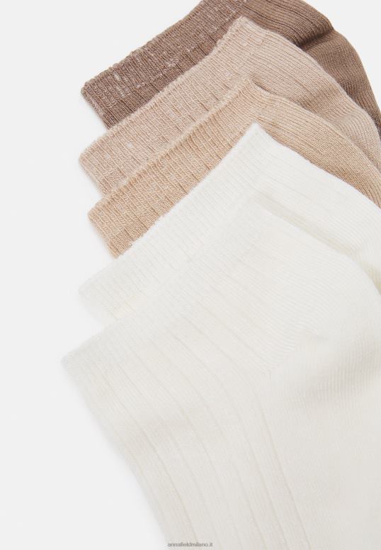 TX2DF1118 donne Anna Field calze da ginnastica a costine morbide Confezione da 5 calzini beige
