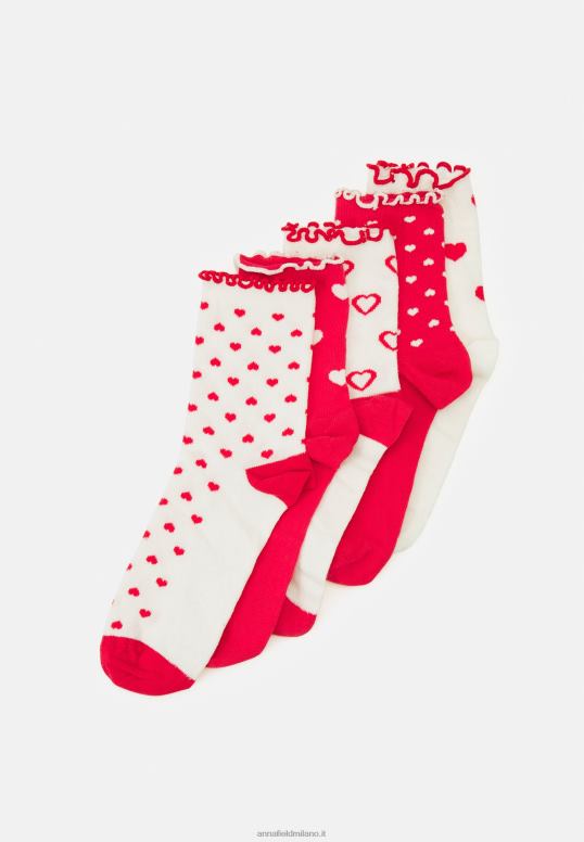 TX2DF1130 donne Anna Field Confezione da 5 calze bianche/rosse