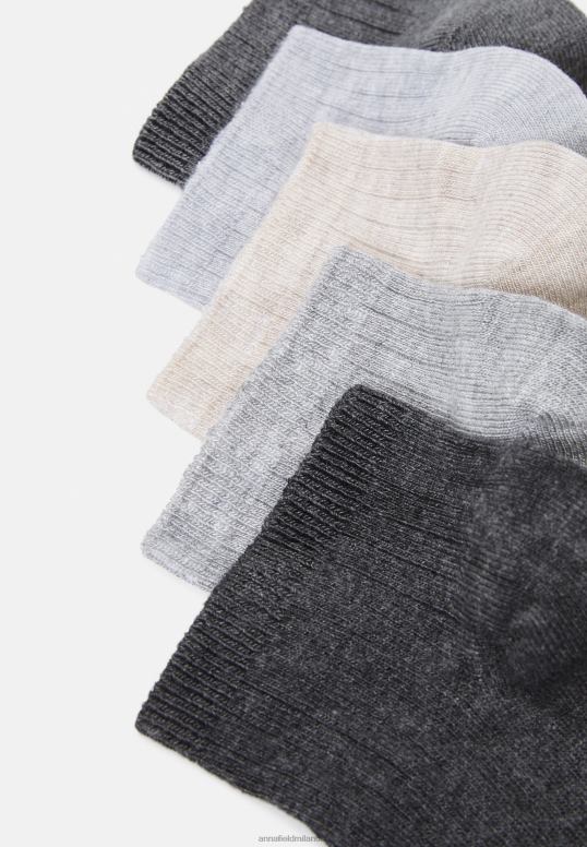 TX2DF1135 donne Anna Field calze da ginnastica a costine morbide Confezione da 5 calzini grigio/beige