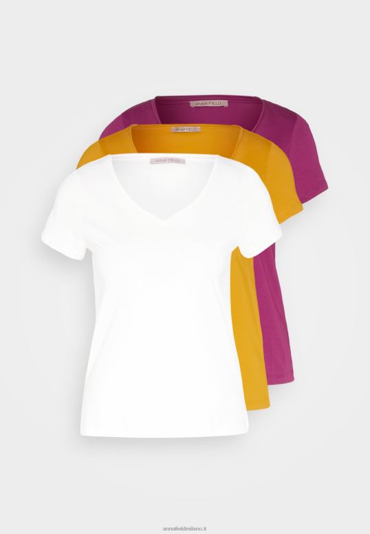TX2DF255 donne Anna Field Confezione da 3 t-shirt basic giallo scuro/viola/bianco