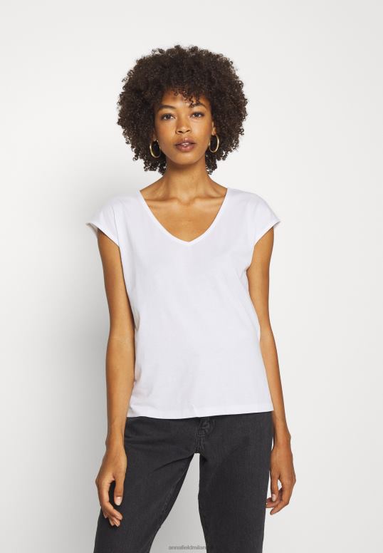 TX2DF261 donne Anna Field t-shirt basic con scollo a V e spalle basse, confezione da 2, nera/bianca