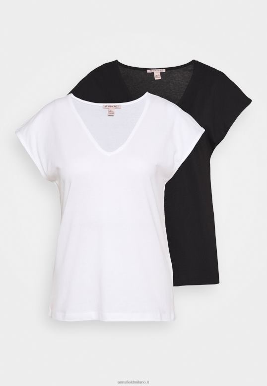 TX2DF261 donne Anna Field t-shirt basic con scollo a V e spalle basse, confezione da 2, nera/bianca