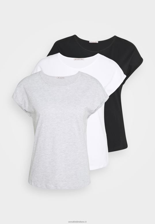 TX2DF266 donne Anna Field Confezione da 3 t-shirt basic nere/bianche/grigio chiaro screziato