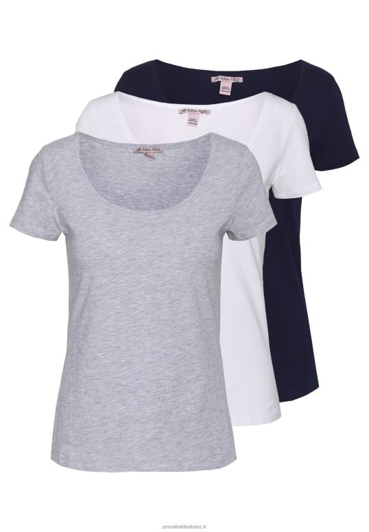 TX2DF271 donne Anna Field Confezione da 3 t-shirt basic bianco/navy/grigio chiaro melange