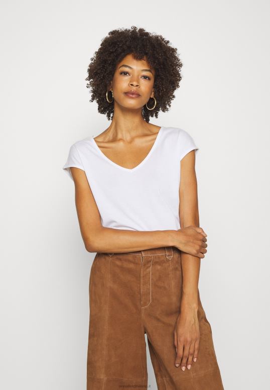 TX2DF297 donne Anna Field t-shirt basic con scollo a V e spalle basse, confezione da 2, bianca/bianca