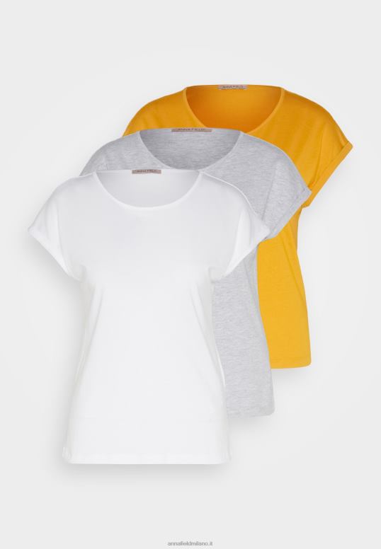 TX2DF308 donne Anna Field Confezione da 3 t-shirt basic bianco/grigio chiaro screziato/giallo scuro