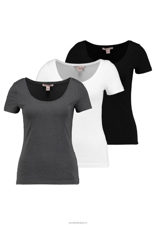 TX2DF312 donne Anna Field Confezione da 3 t-shirt basic bianco/nero/grigio scuro
