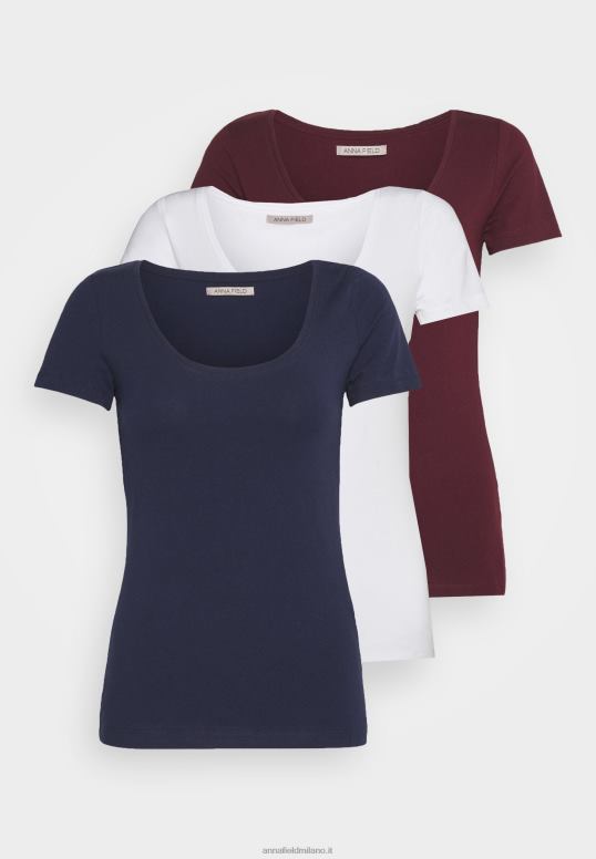 TX2DF330 donne Anna Field Confezione da 3 t-shirt basic rosso scuro/blu scuro/bianco