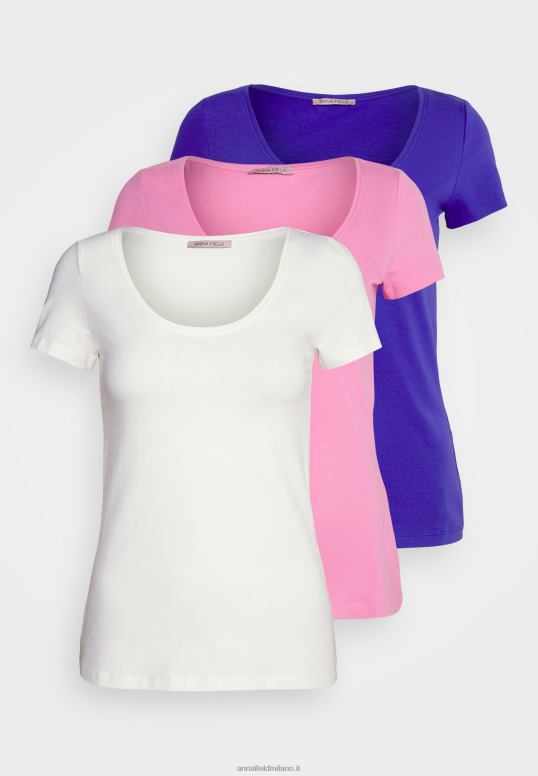 TX2DF335 donne Anna Field Confezione da 3 t-shirt basic blu scuro/rosa/bianco sporco