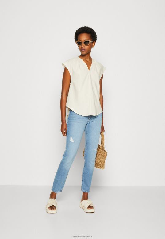 TX2DF336 donne Anna Field t-shirt stampa camicia in misto lino beige