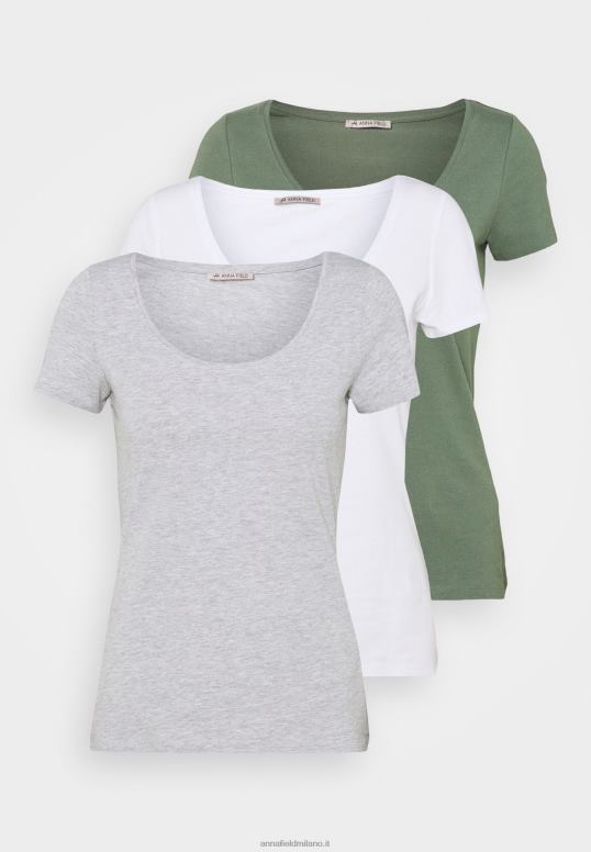 TX2DF342 donne Anna Field Confezione da 3 t-shirt basic bianco/grigio chiaro screziato/verde chiaro