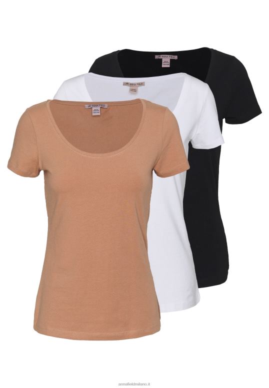 TX2DF380 donne Anna Field Confezione da 3 t-shirt basic bianche/cammello/nere