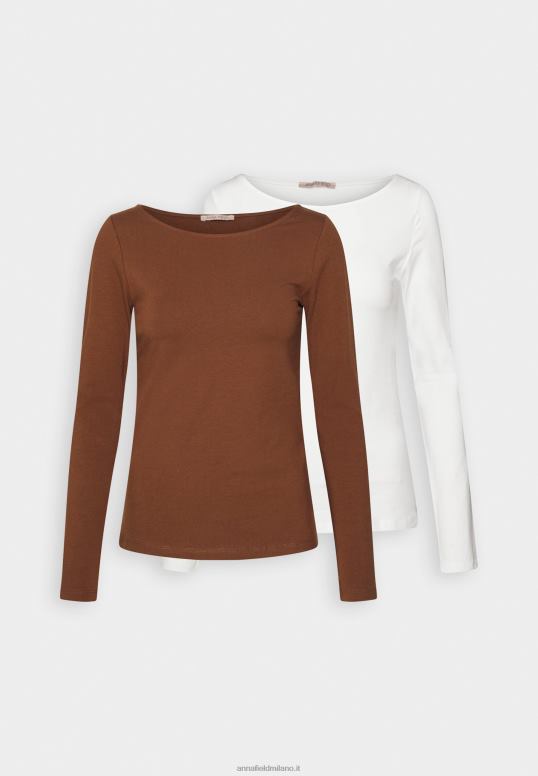 TX2DF584 donne Anna Field Confezione da 2 top a maniche lunghe marrone/bianco