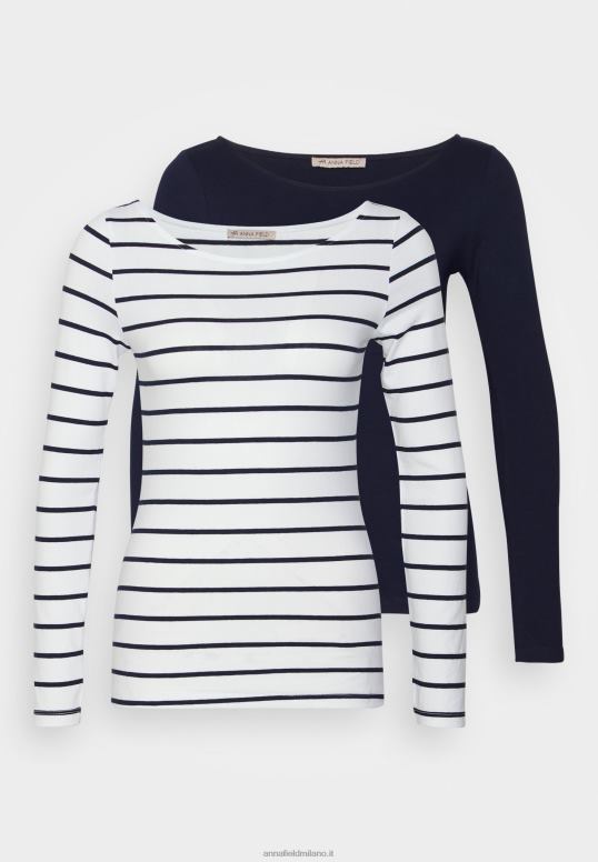 TX2DF587 donne Anna Field Confezione da 2 top a maniche lunghe bianco/navy