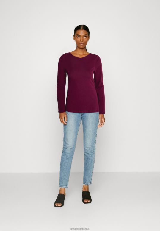 TX2DF589 donne Anna Field Confezione da 2 top a maniche lunghe rosso scuro/nero