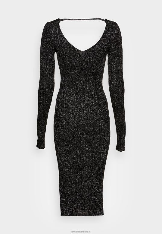TX2DF197 donne Anna Field abito a trapezio midi in lurex v-ausschnitt nero