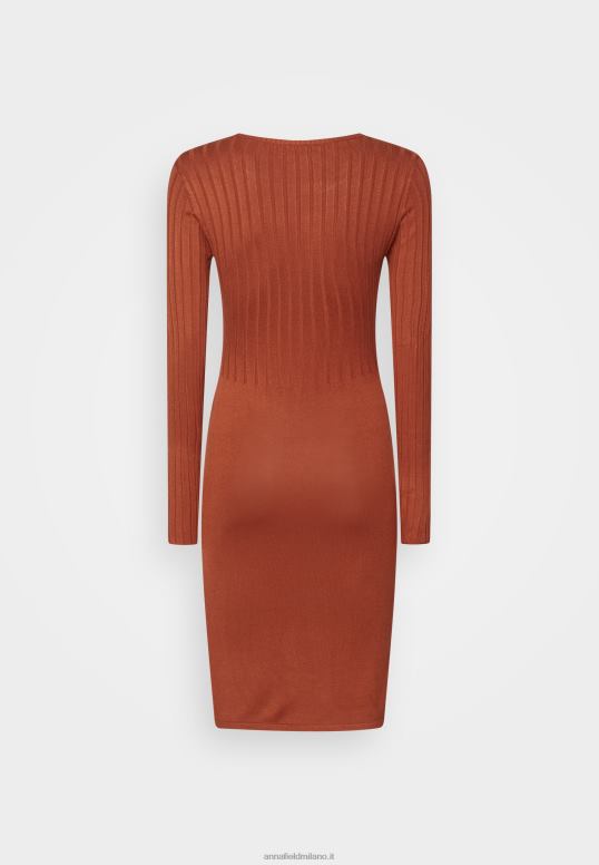 TX2DF202 donne Anna Field crew ausschnitt ripp top aderente mini vestito a trapezio strickkleid marrone