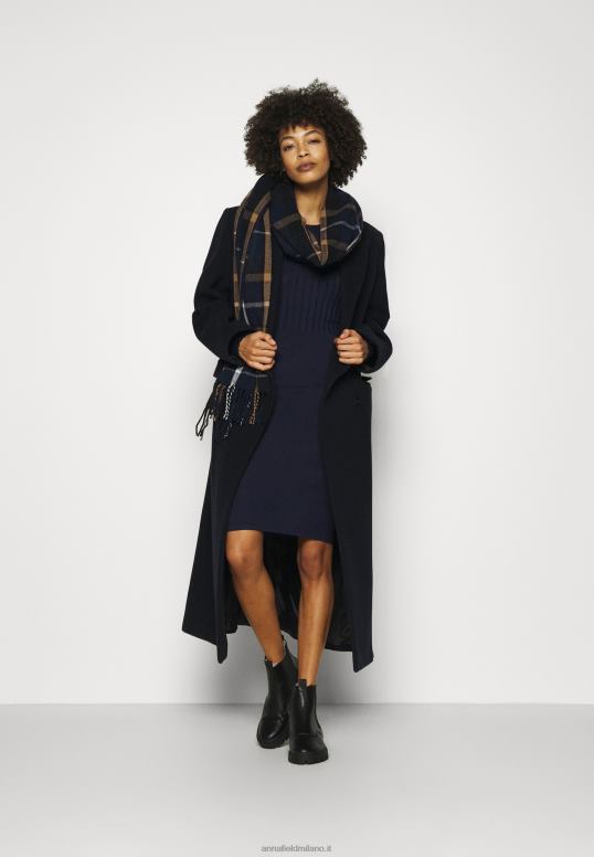 TX2DF205 donne Anna Field crew ausschnitt ripp top bodycon mini vestito a trapezio strickkleid blu scuro