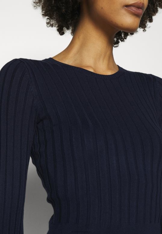 TX2DF205 donne Anna Field crew ausschnitt ripp top bodycon mini vestito a trapezio strickkleid blu scuro