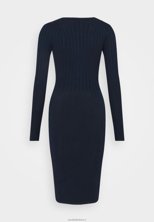 TX2DF205 donne Anna Field crew ausschnitt ripp top bodycon mini vestito a trapezio strickkleid blu scuro
