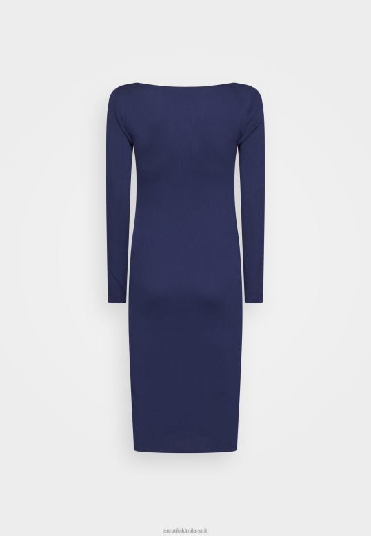 TX2DF214 donne Anna Field v ausschnitt vestito a trapezio midi strickkleid aderente blu scuro