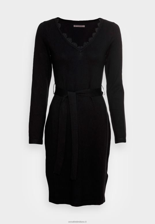 TX2DF227 donne Anna Field inserto in pizzo scollatura a V abito maglione vestito nero