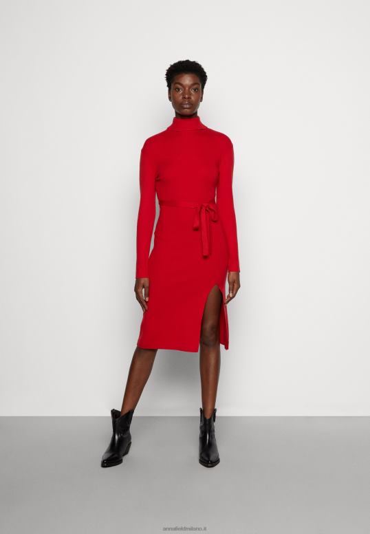 TX2DF232 donne Anna Field rollkragen ripp mini strickkleid mit grtel maglione vestito rosso