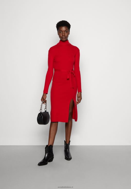 TX2DF232 donne Anna Field rollkragen ripp mini strickkleid mit grtel maglione vestito rosso