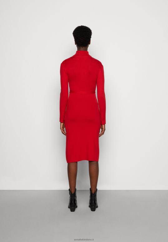 TX2DF232 donne Anna Field rollkragen ripp mini strickkleid mit grtel maglione vestito rosso