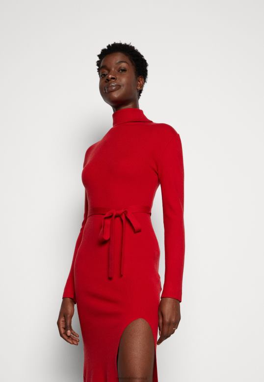 TX2DF232 donne Anna Field rollkragen ripp mini strickkleid mit grtel maglione vestito rosso