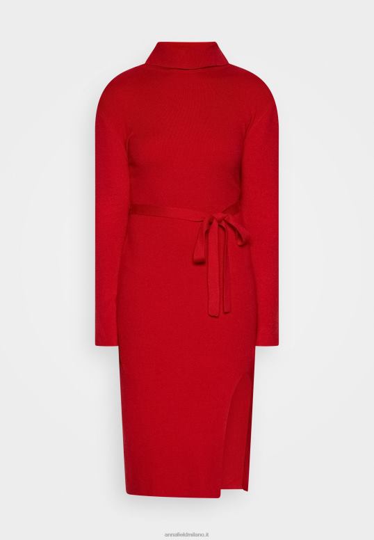 TX2DF232 donne Anna Field rollkragen ripp mini strickkleid mit grtel maglione vestito rosso