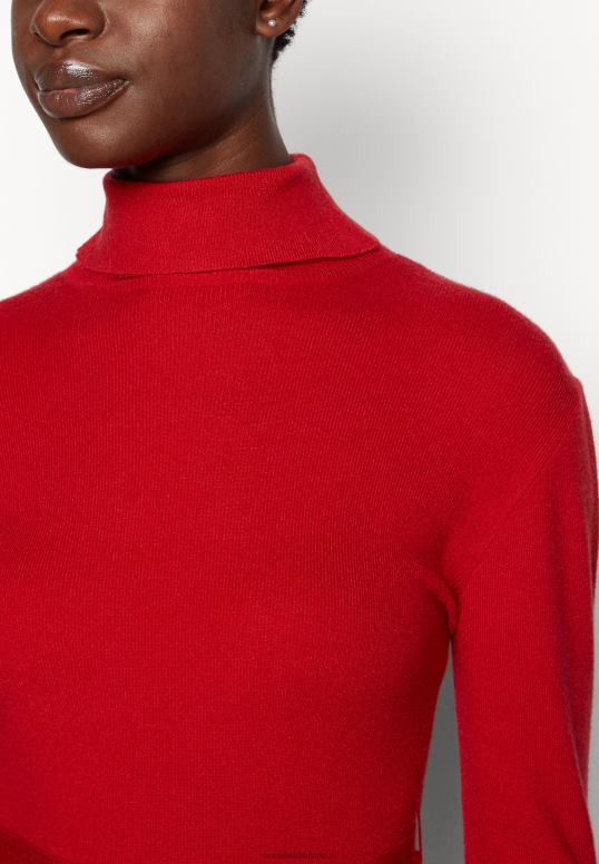 TX2DF232 donne Anna Field rollkragen ripp mini strickkleid mit grtel maglione vestito rosso