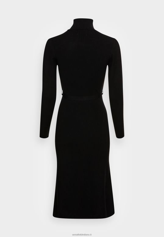 TX2DF234 donne Anna Field rollkragen ripp mini strickkleid mit grtel maglione vestito nero