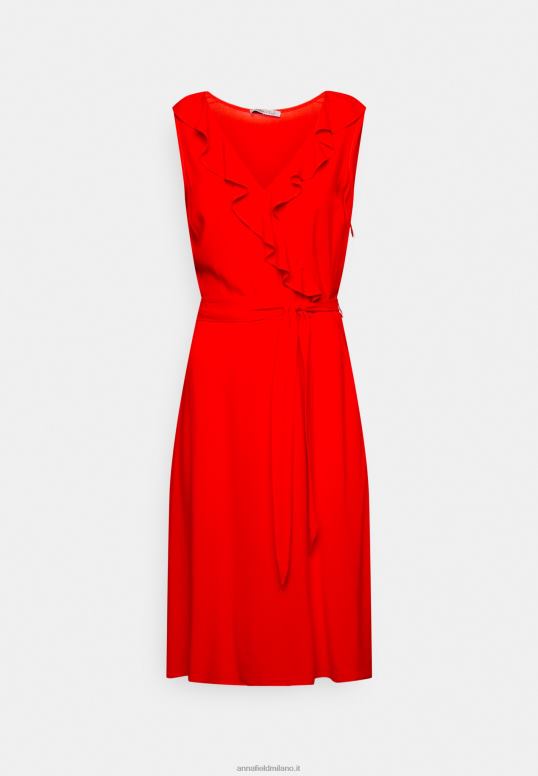 TX2DF4 donne Anna Field abito midi volant abito da giorno rosso